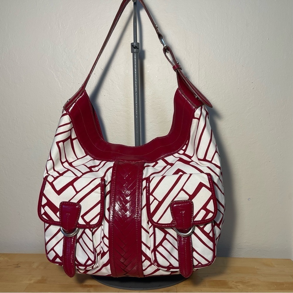 Cole Haan Canvas Leather Hobo Bag Shoulder Purse Vintage Style Multicolor Tote
